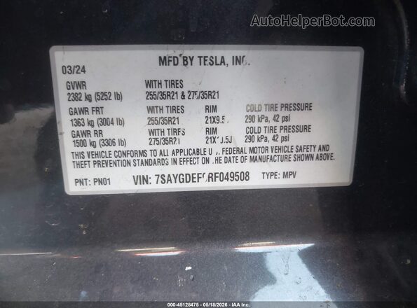 7SAYGDEF9RF049508 2024 TESLA MODEL Y Black ძრავის განყოფილების ხედი