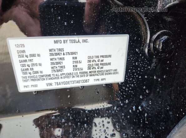 7SAYGDET3TA613387 2026 TESLA MODEL Black VIN sticker view