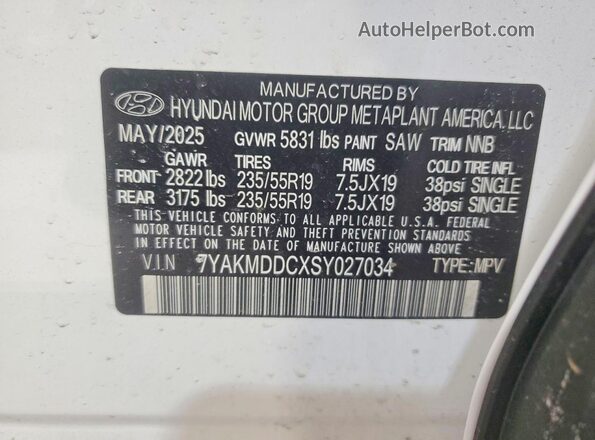 7YAKMDDCXSY027034 2025 HYUNDAI IONIQ Белый Вид наклейки с VIN-кодом