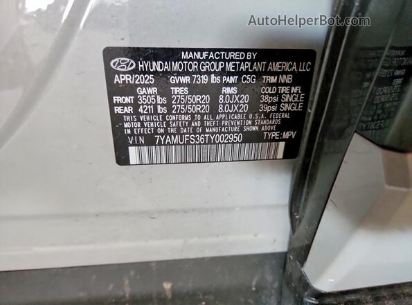 7YAMUFS36TY002950 2026 HYUNDAI IONIQ Gray VIN კოდის სტიკერის ხედი
