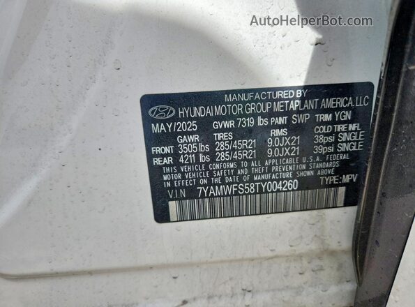 7YAMWFS58TY004260 2026 HYUNDAI IONIQ Белый Панорамный вид салона 360°