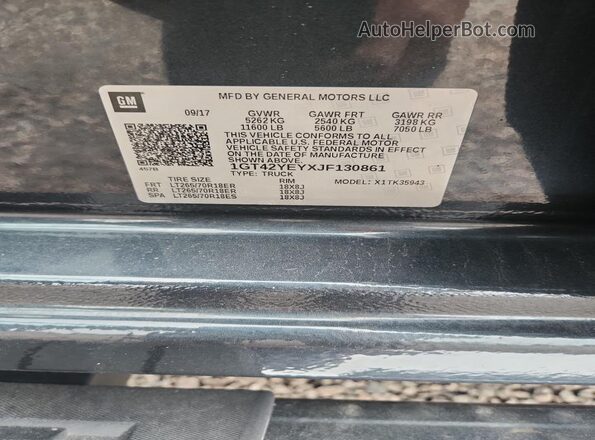 1GT42YEYXJF130861 2018 GMC SIERRA Черный Вид наклейки с VIN-кодом