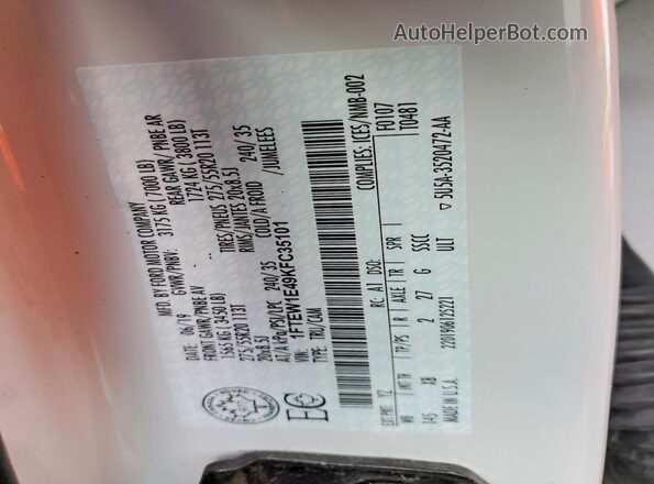1FTEW1E49KFC35101 2019 FORD F150 Белый Вид наклейки с VIN-кодом