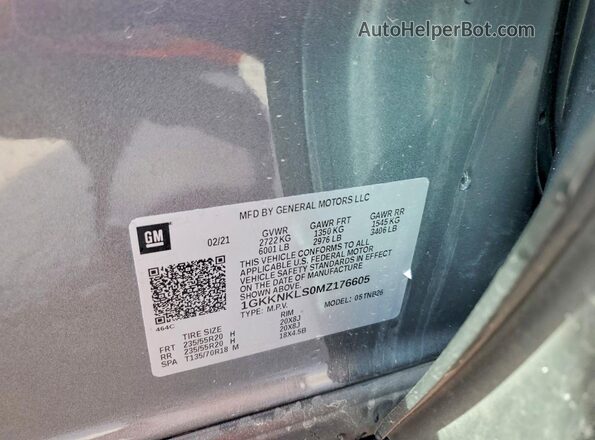 1GKKNKLS0MZ176605 2021 GMC ACADIA Угольный Панорамный вид салона 360°