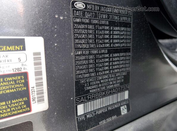 SALRRBBK6HA017374 2017 LAND ROVER DISCOVERY Gray Widok wnętrza 360 stopni