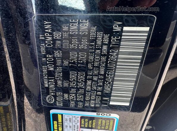 KM8R54HE6LU073642 2020 HYUNDAI PALISADE Черный Вид задней части салона