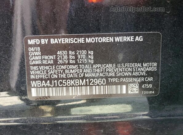 WBA4J1C58KBM12960 2019 BMW OTHER Черный Вид наклейки с VIN-кодом