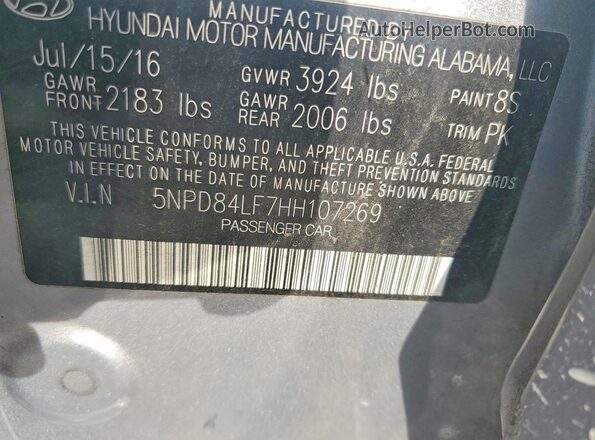 5NPD84LF7HH107269 2017 HYUNDAI ELANTRA Серый Вид наклейки с VIN-кодом