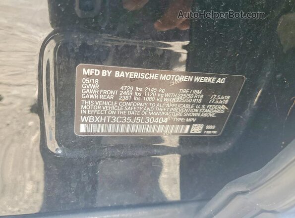 WBXHT3C35J5L30404 2018 BMW X1 Black Widok wnętrza 360 stopni
