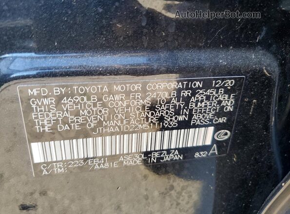 JTHAA1D22M5111935 2021 LEXUS IS Черный Вид наклейки с VIN-кодом