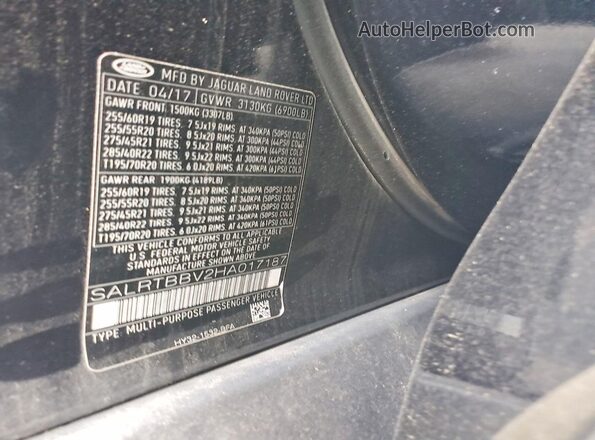 SALRTBBV2HA017187 2017 LAND ROVER DISCOVERY Black VIN sticker view