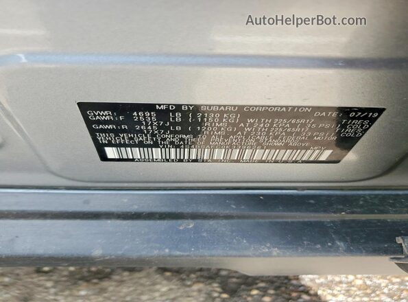 4S4BSAFC0K3396261 2019 SUBARU OUTBACK Silver Widok wnętrza 360 stopni