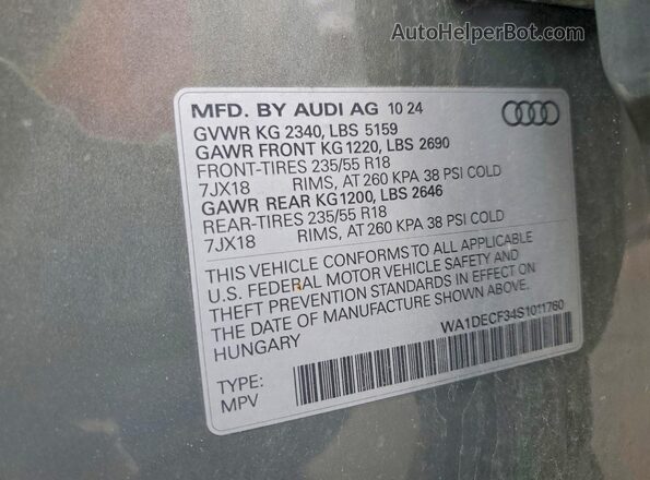 WA1DECF34S1011760 2025 AUDI Q3 Gray Widok wnętrza 360 stopni