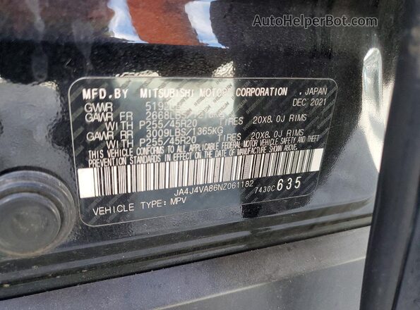 JA4J4VA86NZ061182 2022 MITSUBISHI OUTLANDER Черный Панорамный вид салона 360°