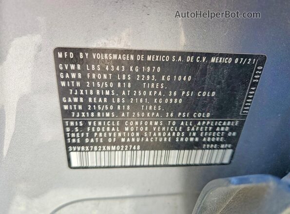 3VVRX7B2XNM022748 2022 VOLKSWAGEN TAOS Gray Widok wnętrza 360 stopni