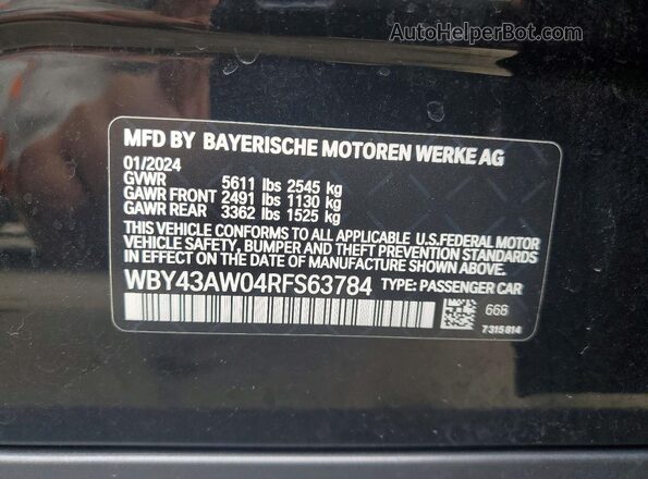 WBY43AW04RFS63784 2024 BMW I4 Black Vista de la etiqueta del VIN