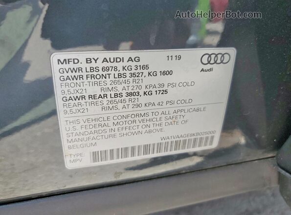 WA1VAAGE8KB025000 2019 AUDI E-TRON Серый 