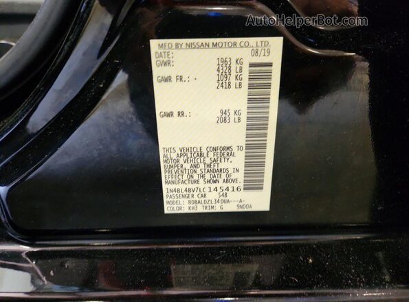 1N4BL4BV7LC145416 2020 NISSAN ALTIMA Black Widok wnętrza 360 stopni