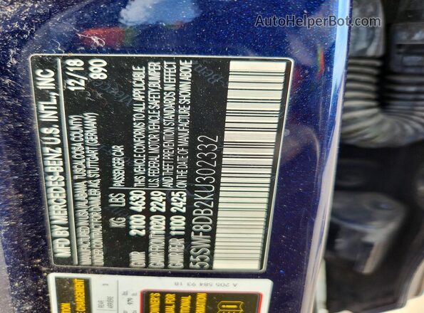 55SWF8DB2KU302332 2019 MERCEDES-BENZ C Blue VIN sticker view