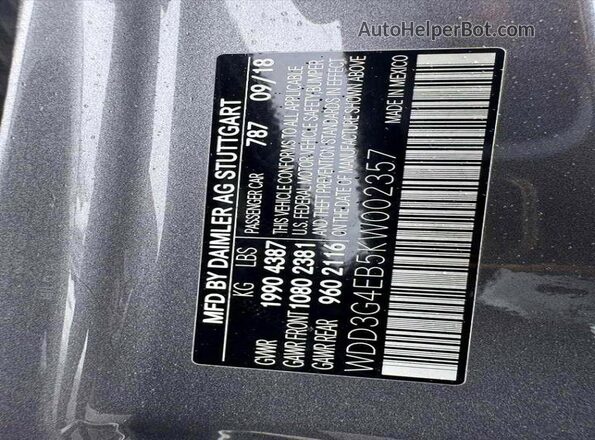 WDD3G4EB5KW002357 2019 MERCEDES-BENZ A Black Widok wnętrza z tyłu