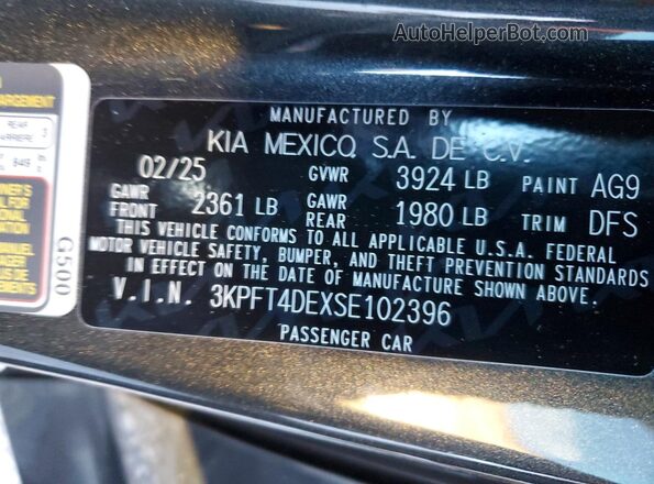 3KPFT4DEXSE102396 2025 KIA ALL OTHER Черный Вид наклейки с VIN-кодом