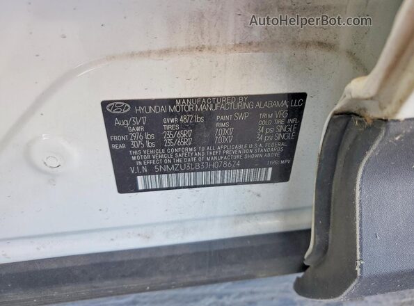 5NMZU3LB3JH078624 2018 HYUNDAI SANTA Белый Вид наклейки с VIN-кодом
