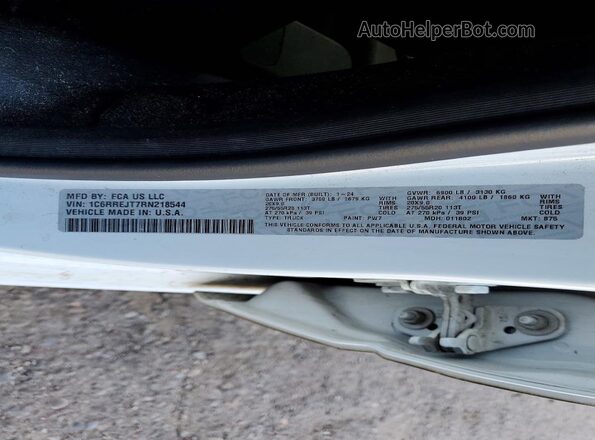 1C6RREJT7RN218544 2024 RAM 1500 Белый Вид наклейки с VIN-кодом