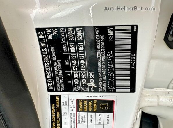 4JGED6EB4GA043554 2016 MERCEDES-BENZ GLE White Rear interior view