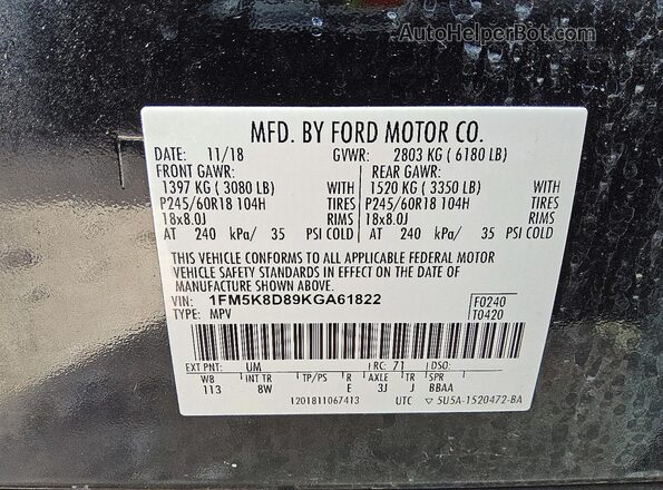 1FM5K8D89KGA61822 2019 FORD FORD EXPLORER Black Widok komory silnika