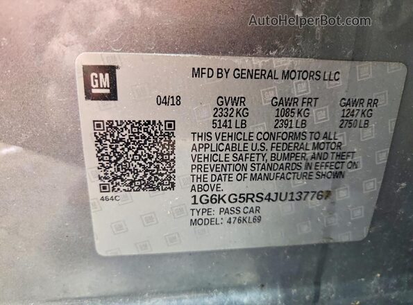 1G6KG5RS4JU137767 2018 CADILLAC CT6 Серый Вид наклейки с VIN-кодом