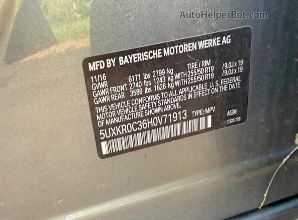 5UXKR0C36H0V71913 2017 BMW X5 Угольный Вид задней части салона