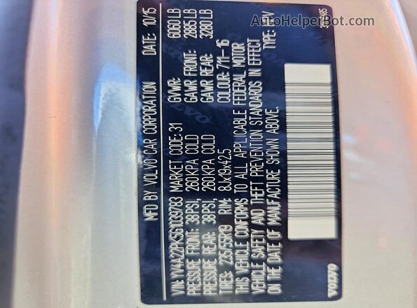 YV4A22PK5G1039783 2016 VOLVO XC90 Белый Панорамный вид салона 360°