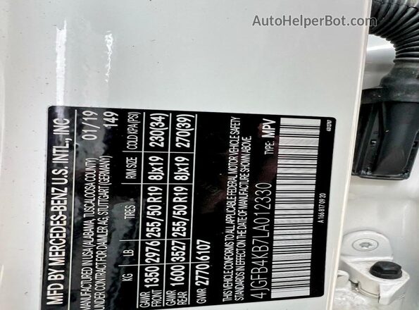 4JGFB4KB7LA012330 2020 MERCEDES-BENZ GLE White Rear interior view