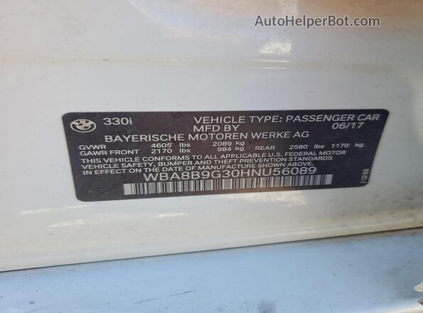 WBA8B9G30HNU56089 2017 BMW OTHER White Widok naklejki z numerem VIN