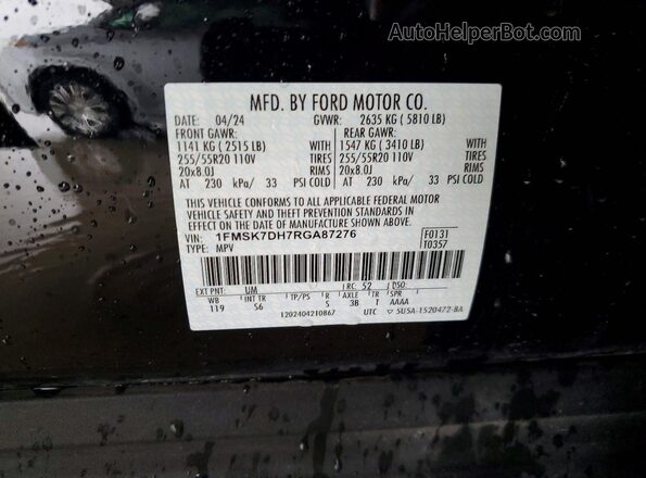 1FMSK7DH7RGA87276 2024 FORD FORD EXPLORER Black Вид наклейки з VIN-кодом