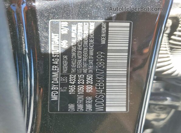 WDDSJ4EB6KN738999 2019 MERCEDES-BENZ CLA-CLASS Черный Вид наклейки с VIN-кодом
