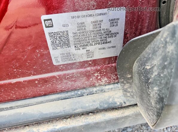 KL4MMCSL2PB145645 2023 BUICK ENCORE Burgundy Widok naklejki z numerem VIN