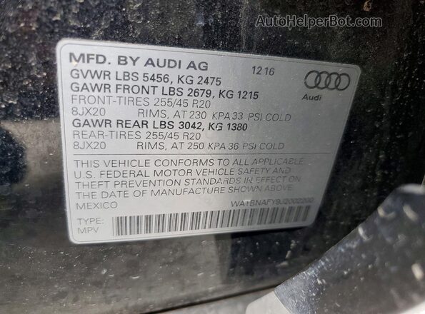 WA1BNAFY9J2002200 2018 AUDI Q5 Черный Панорамный вид салона 360°