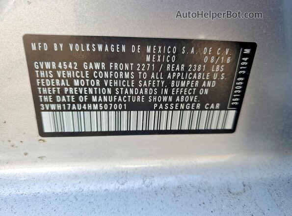 3VWH17AU4HM507001 2017 VOLKSWAGEN GOLF Серебряный Панорамный вид салона 360°