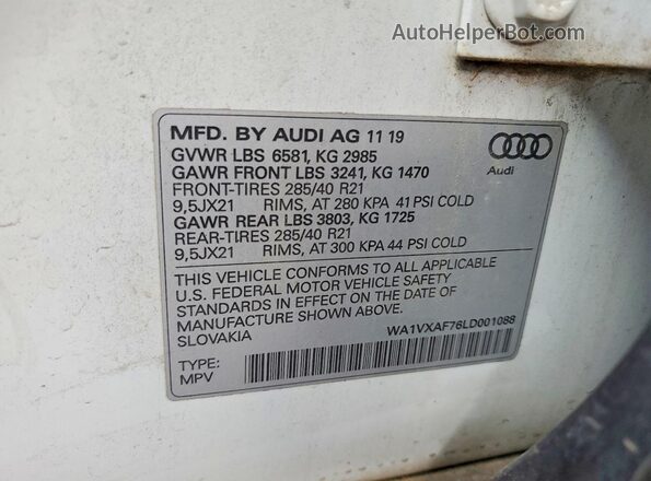 WA1VXAF76LD001088 2020 AUDI Q7 White Widok wnętrza 360 stopni