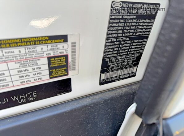 SALWR2VF7GA584757 2016 LAND ROVER RANGE White Вид задньої частини салону
