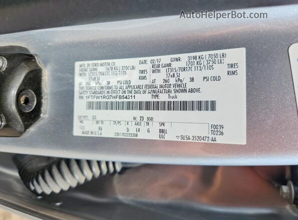 1FTFW1RG7HFB54311 2017 FORD F150 Silver Вид підкапотного простору
