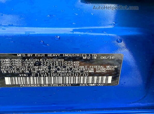 JF1VA1B60H9810770 2017 SUBARU WRX Blue Vista interior trasera