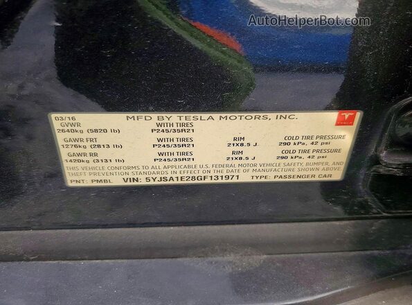 5YJSA1E28GF131971 2016 TESLA MODEL S Черный 