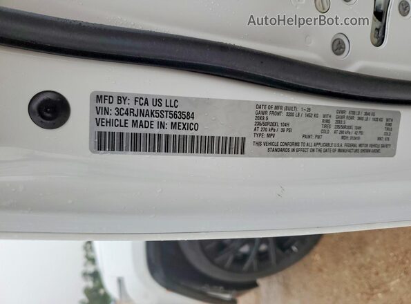 3C4RJNAK5ST563584 2025 JEEP WAGONEER Белый Панорамный вид салона 360°