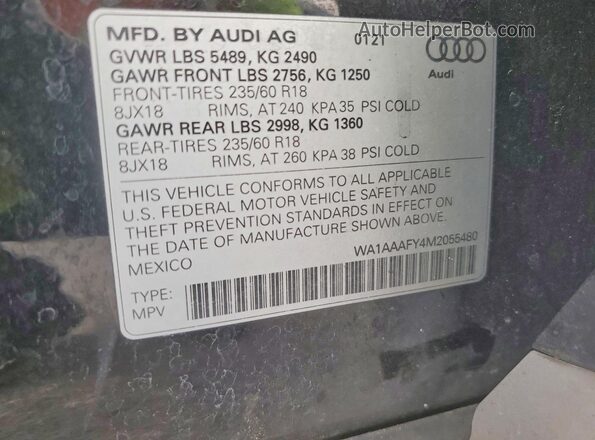 WA1AAAFY4M2055480 2021 AUDI Q5 Черный Панорамный вид салона 360°