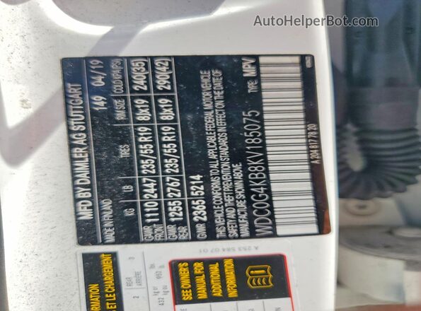 WDC0G4KB8KV185075 2019 MERCEDES-BENZ GLC-CLASS White Սալոնի 360 աստիճան տեսք