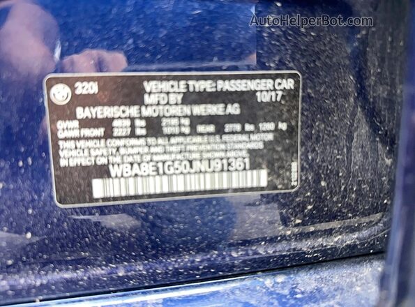 WBA8E1G50JNU91361 2018 BMW OTHER Синий Вид задней части салона
