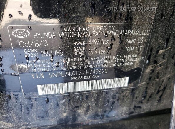 5NPE24AF3KH749620 2019 HYUNDAI SONATA Black Панорамний вид салону 360°