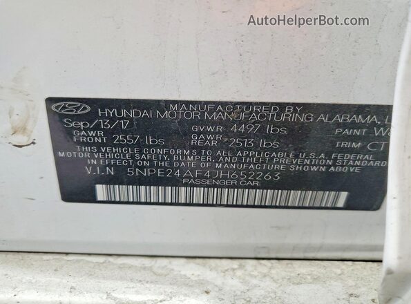 5NPE24AF4JH652263 2018 HYUNDAI SONATA Белый Панорамный вид салона 360°